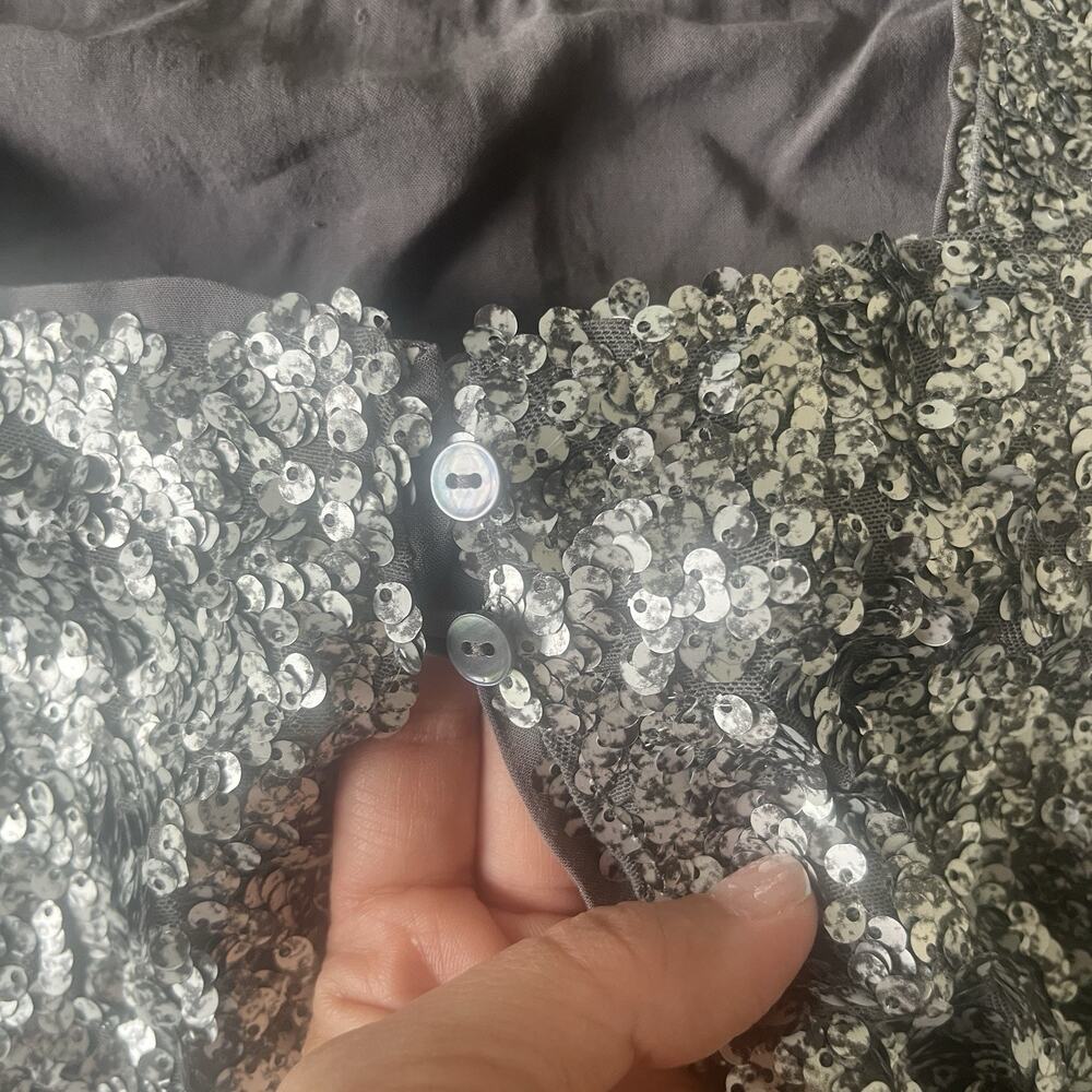 Abercrombie & Fitch Sequin Cropped Tank Top XS Silver Open Back Sparkly - Picture 10 of 12